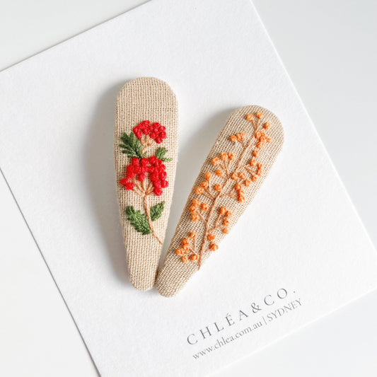 Red Mable | Set of 2 Embroidered Floral Hair Clip - Chléa & Co.