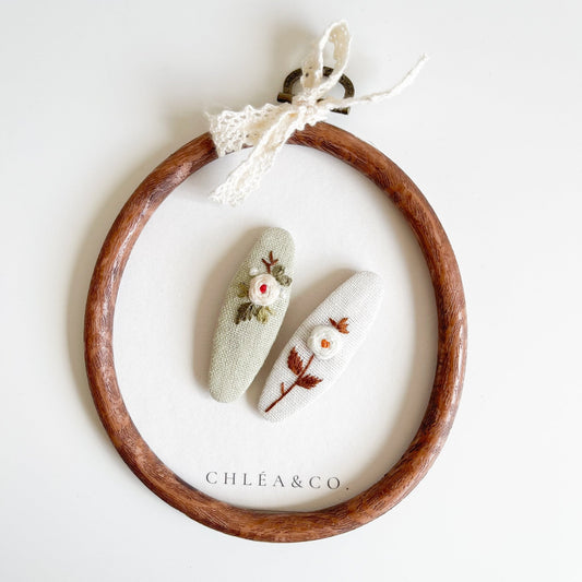 Revery Rose | Set of 2 Embroidered Floral Hair Clip - Chléa & Co.