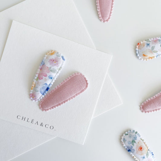 Rosemary & Tea Rose Fabric Covered Snap Clip - Chléa & Co.
