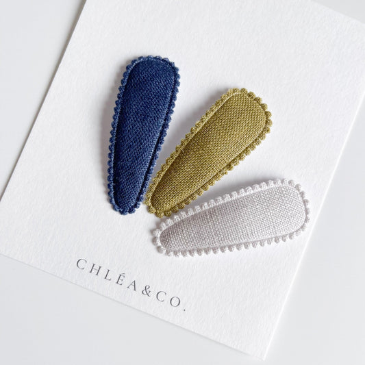 Set of 3 Fringe Clip Blue Ivory Green - Chléa & Co.