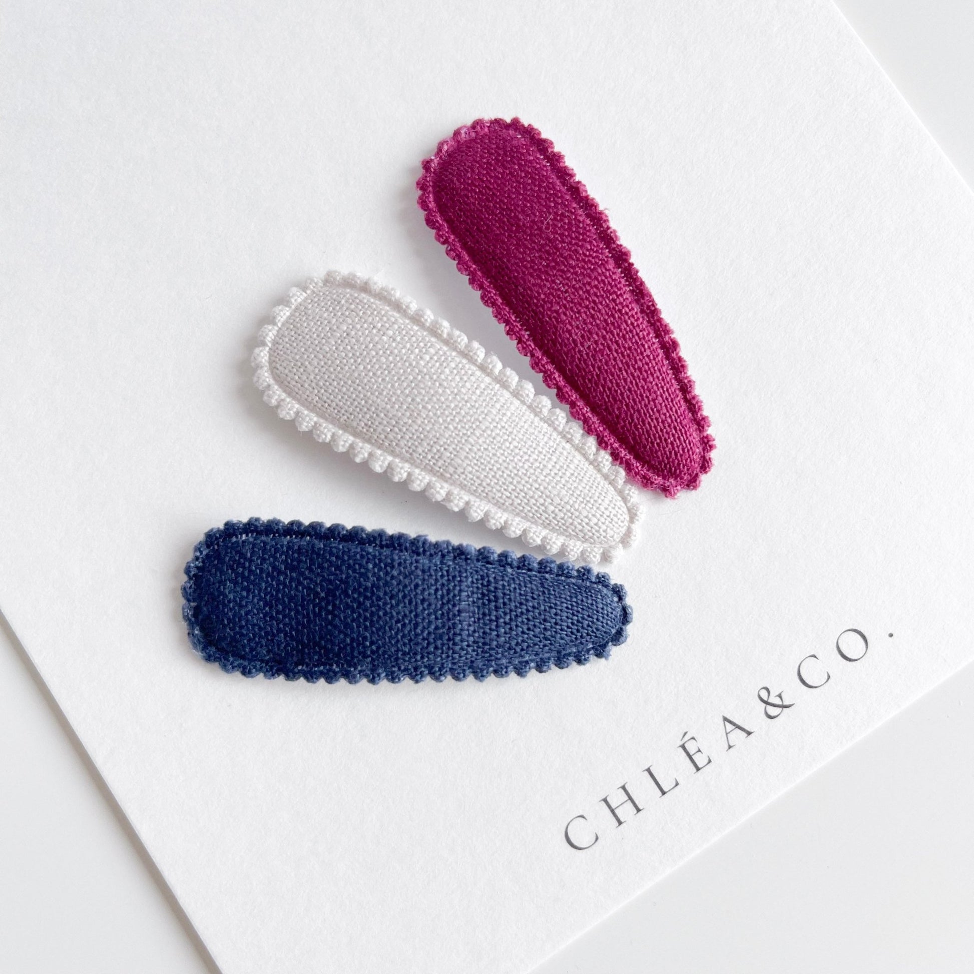 Set of 3 Fringe Clips Pink Blue Ivory - Chléa & Co.