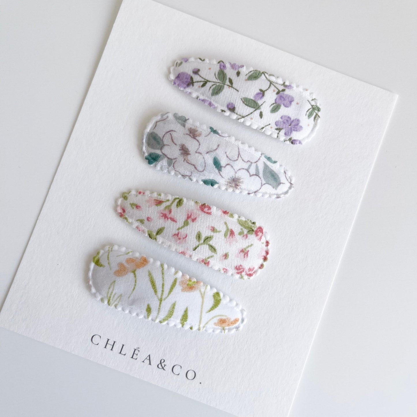 Set of 4 Floral Fabric Covered Snap Clips - Chléa & Co.