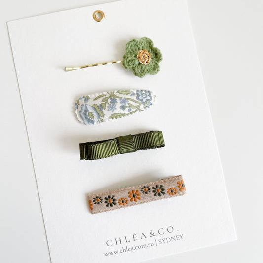 Set of 4 Forest Green Hair Clip Set - Chléa & Co.