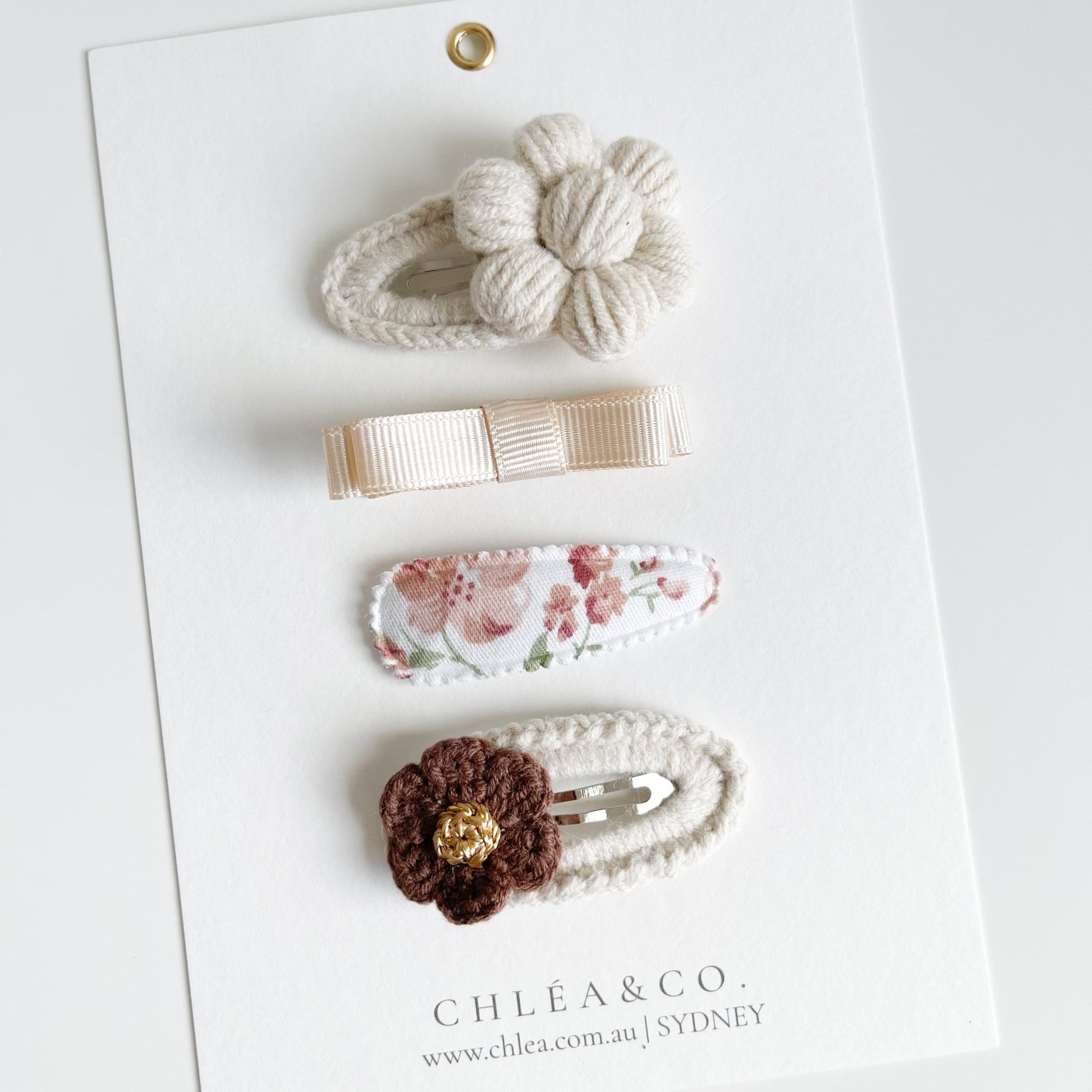 Set of 4 Vintage Beige Hair Clip Set - Chléa & Co.