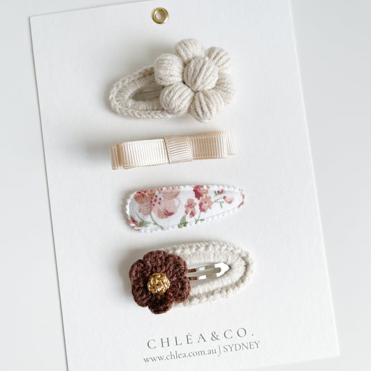 Set of 4 Vintage Beige Hair Clip Set - Chléa & Co.