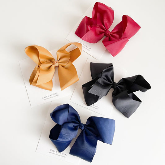 Set of 4 XL Ribbon Bow Clips | School Girl - Chléa & Co.