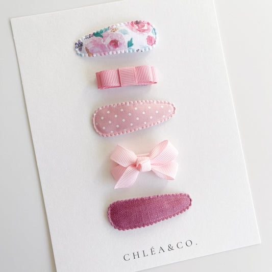 Set of 5 Pink Hair Clips - Chléa & Co.