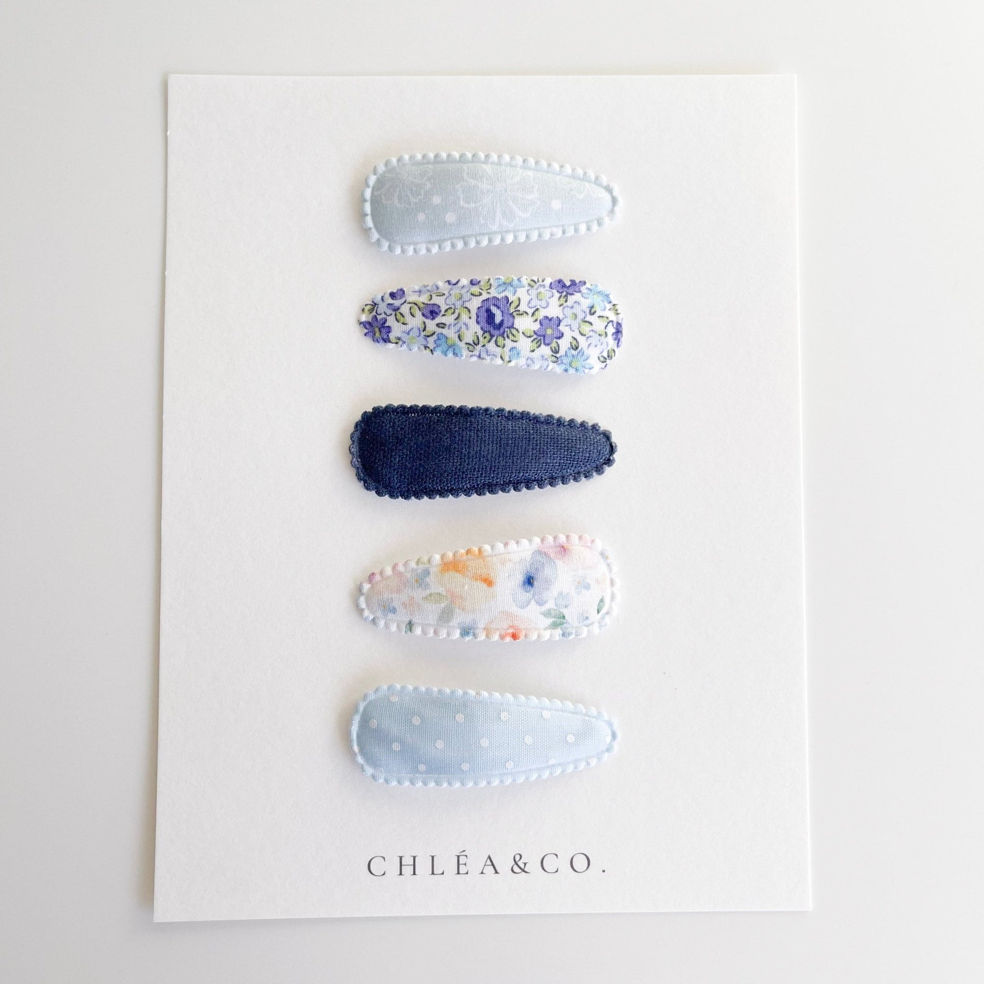 Set of 5 Vintage Blue Fabric Covered Snap Clip - Chléa & Co.