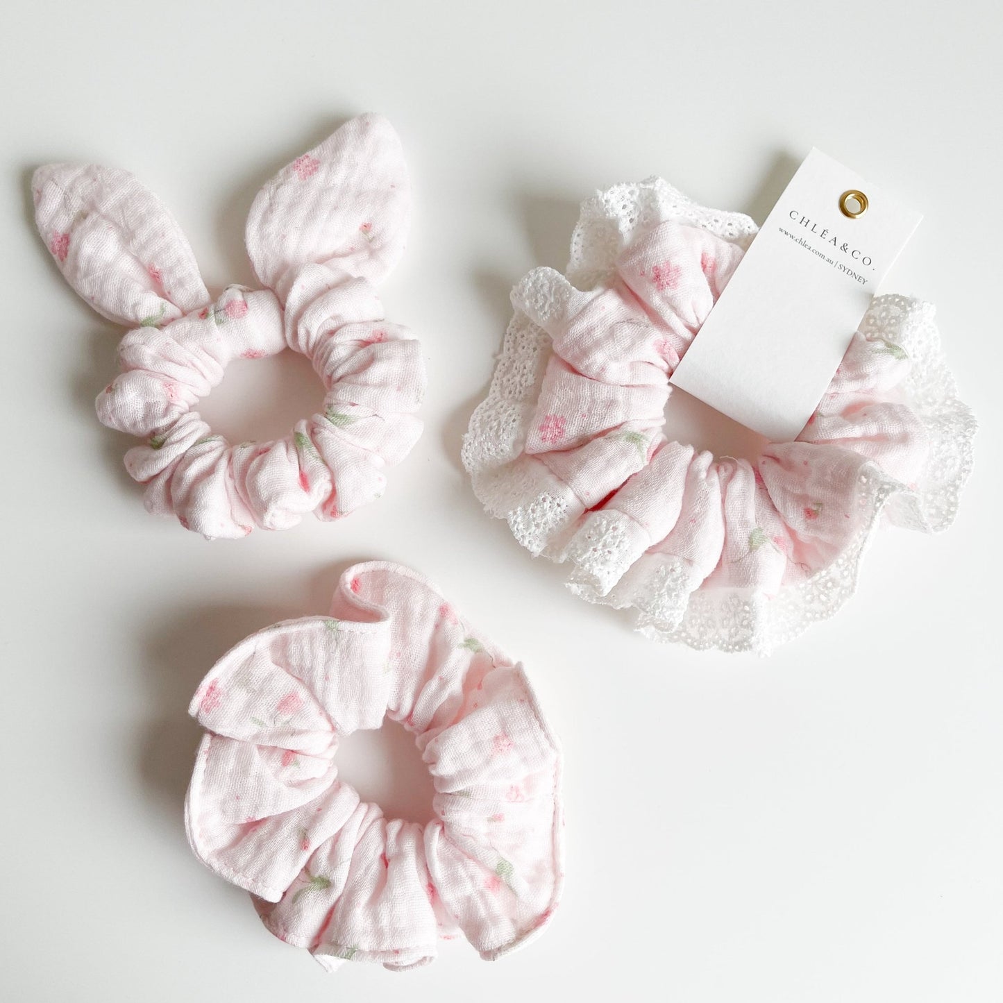 Sweet Pea Floral Scrunchies - Chléa & Co.