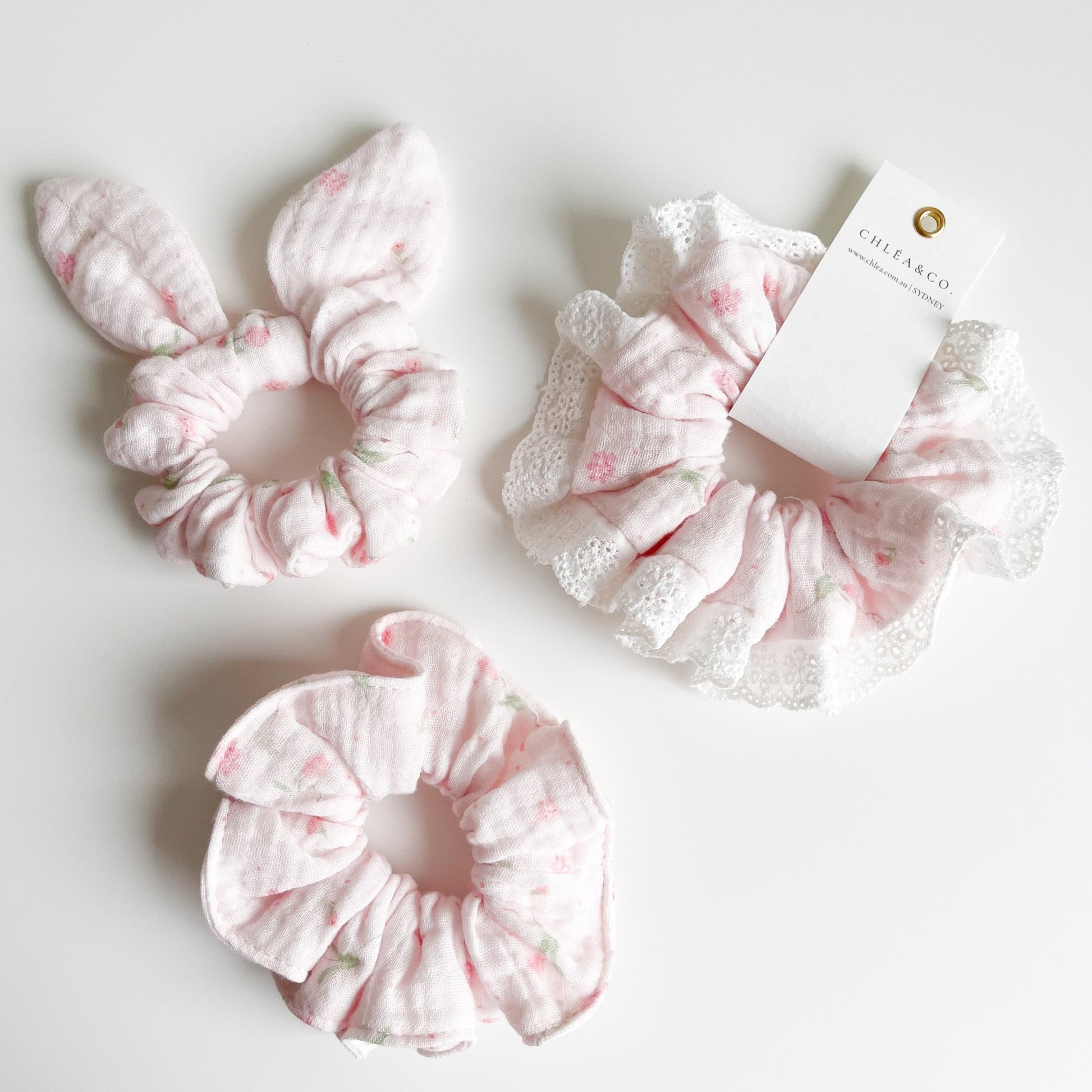 Sweet Pea Floral Scrunchies - Chléa & Co.