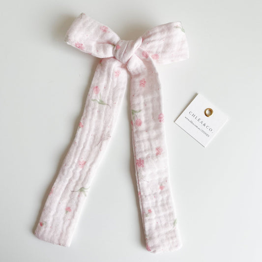 Sweet Pea Pink Long Tail Bow - Chléa & Co.