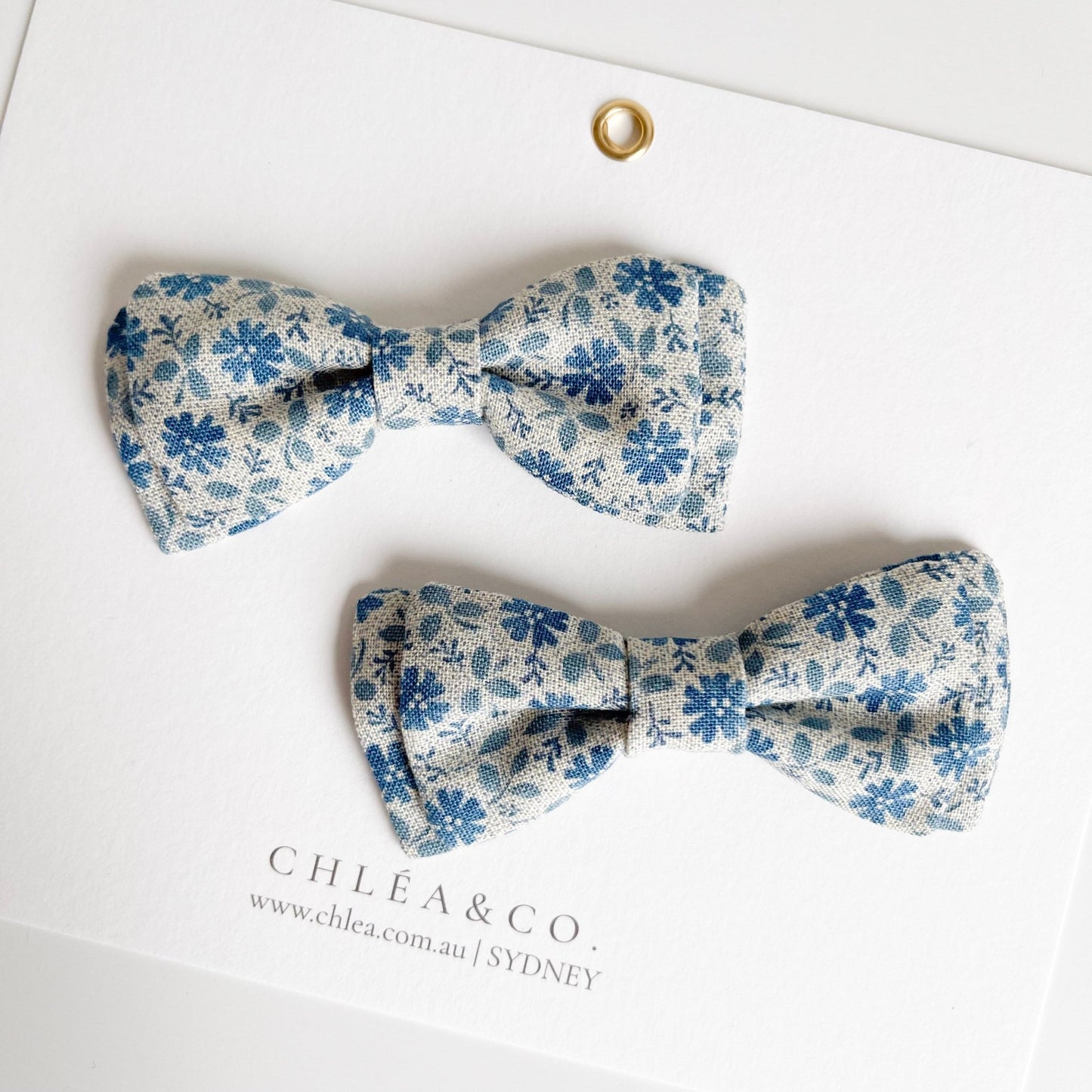 Vintage Blue Floral Pigtail Bow Set - Chléa & Co.