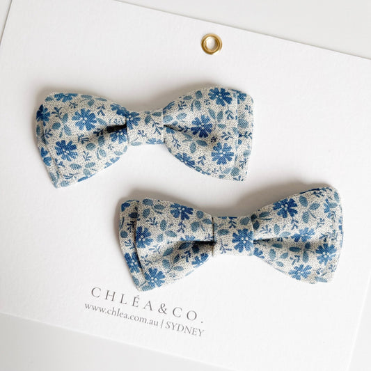 Vintage Blue Floral Pigtail Bow Set - Chléa & Co.