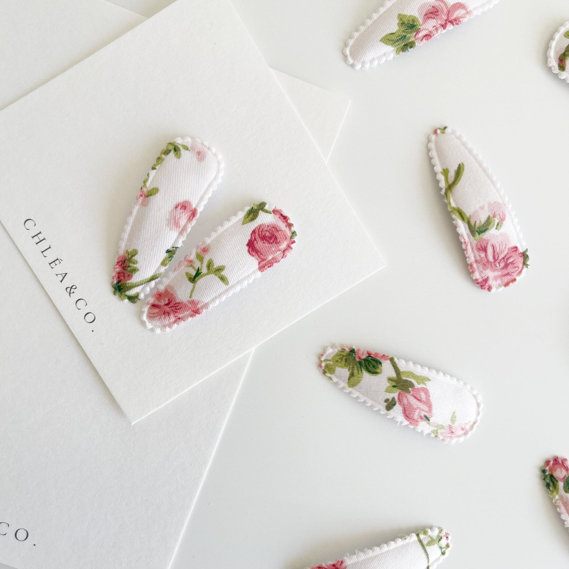 Vintage Rose Fabric Covered Snap Clip - Chléa & Co.