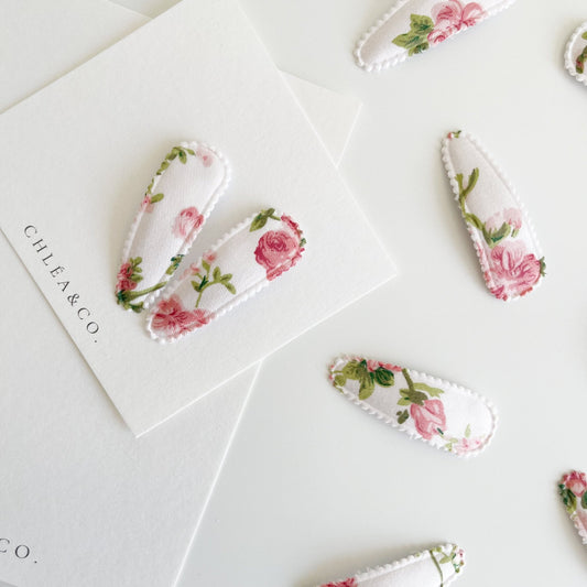 Vintage Rose Fabric Covered Snap Clip - Chléa & Co.