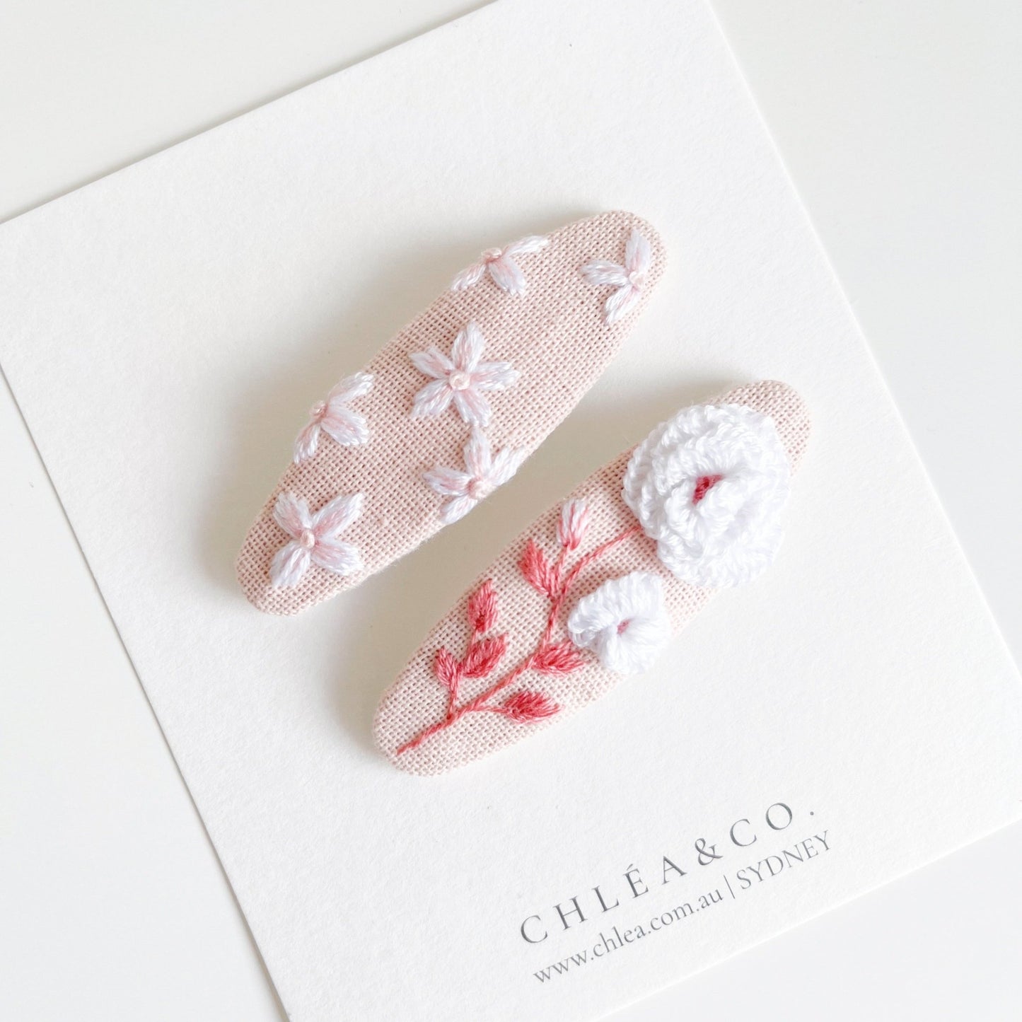 White Flowers | Set of 2 Embroidered Floral Hair Clip - Chléa & Co.
