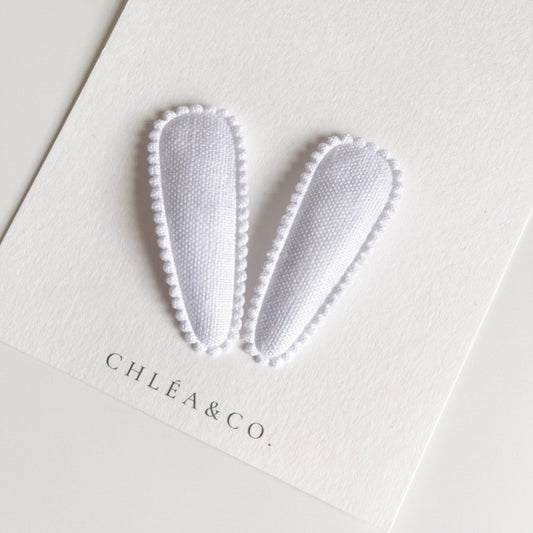White Linen Fabric Covered Snap Clip - Chléa & Co.